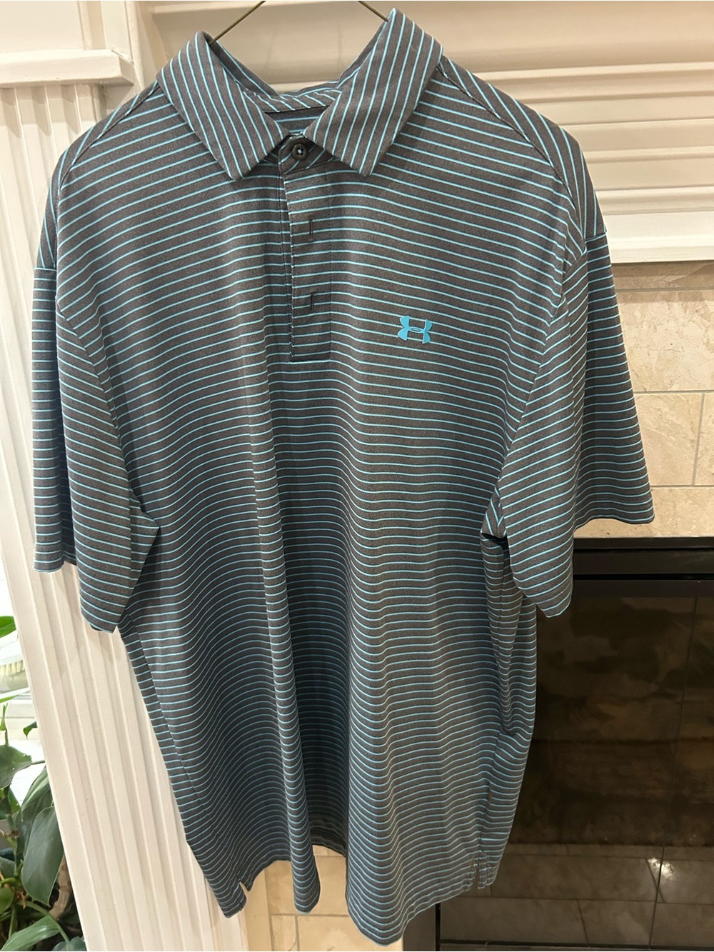 Under Armour Men’s Gray Polo with Teal Stripes